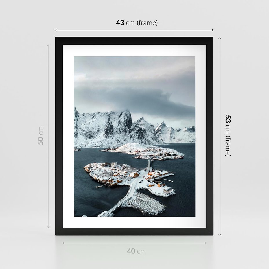 Plakat w ramie 40x50 - Ciepło i Urok Północy - skandynawskie, domki - rama czarna