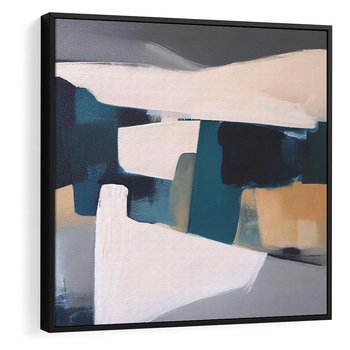 Obraz w ramie 50x50 - Turkusowe Maźnięcia - obraz, abstrakcja - rama czarna