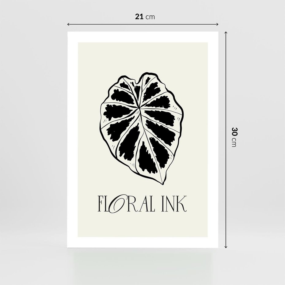 Plakat bez ramy 21x30 - Zapisane na liściach wspomnienia - liść, czarny kontur na jasnym tle