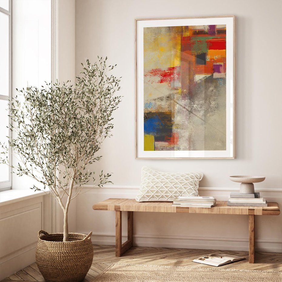 Plakat w ramie 30x40 - Abstrakcja olejna - kształty i kolory - abstrakcja, olejna - rama drewno
