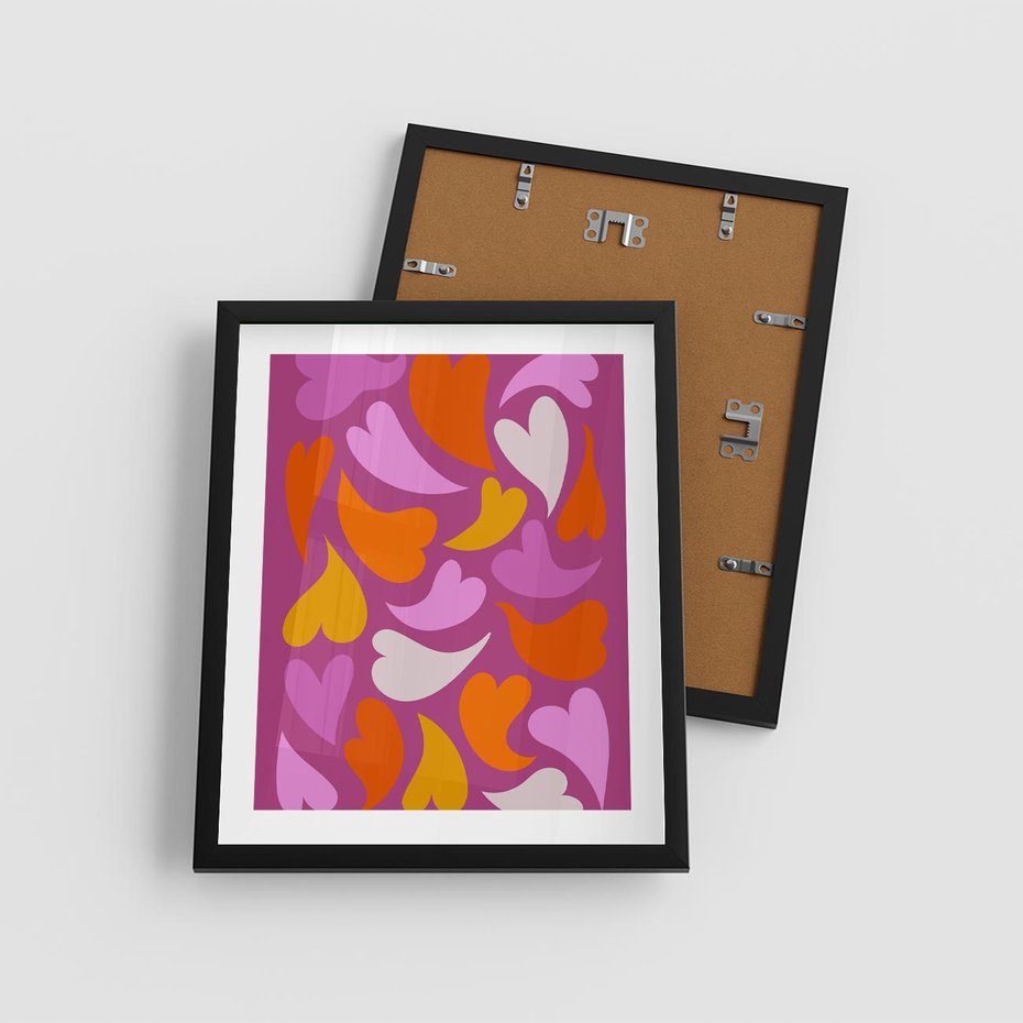 Plakat w ramie 40x50 - Podróżne Boho - wesoła grafika, serca - rama czarna