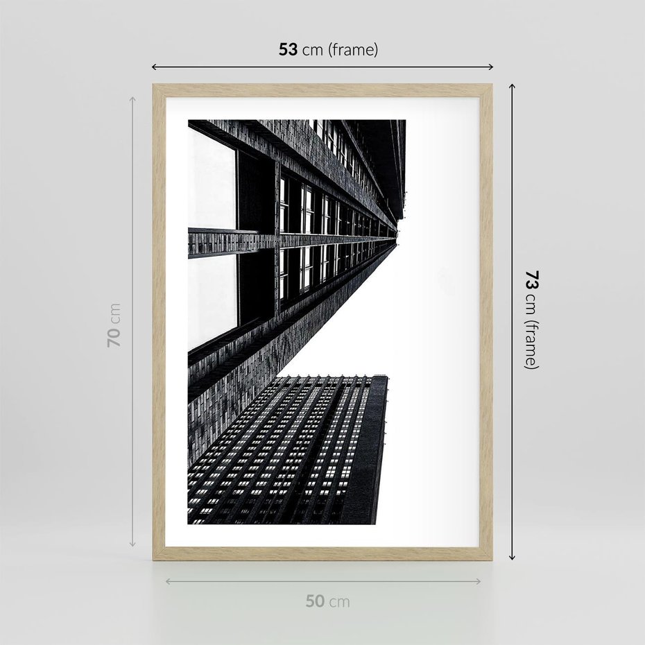 Plakat w ramie 50x70 - Geometryczna Asymetria - architektura, czarno białe zdjęcie - rama drewno