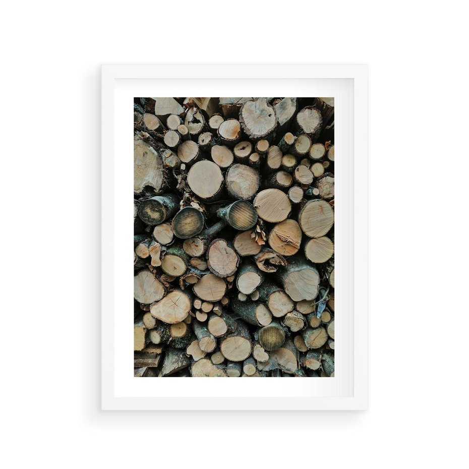 Plakat w ramie 30x40 - Bliskość Natury - drewno, las - rama biała