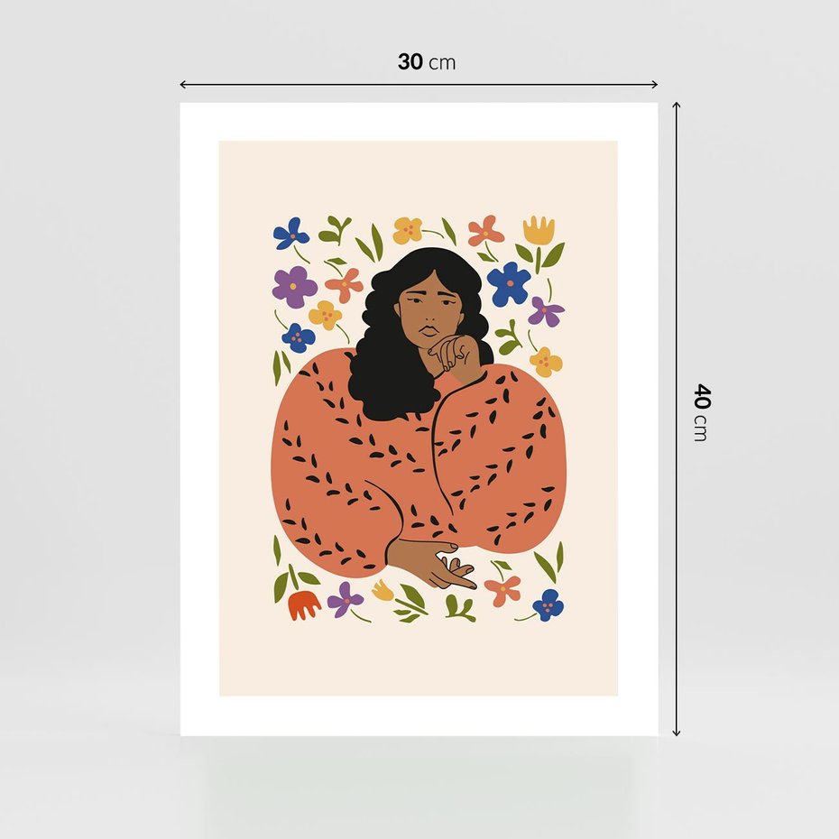 Plakat bez ramy 30x40 - Rozplątane Emocje - nowoczesny plakat, kobieta otoczona kwiatami