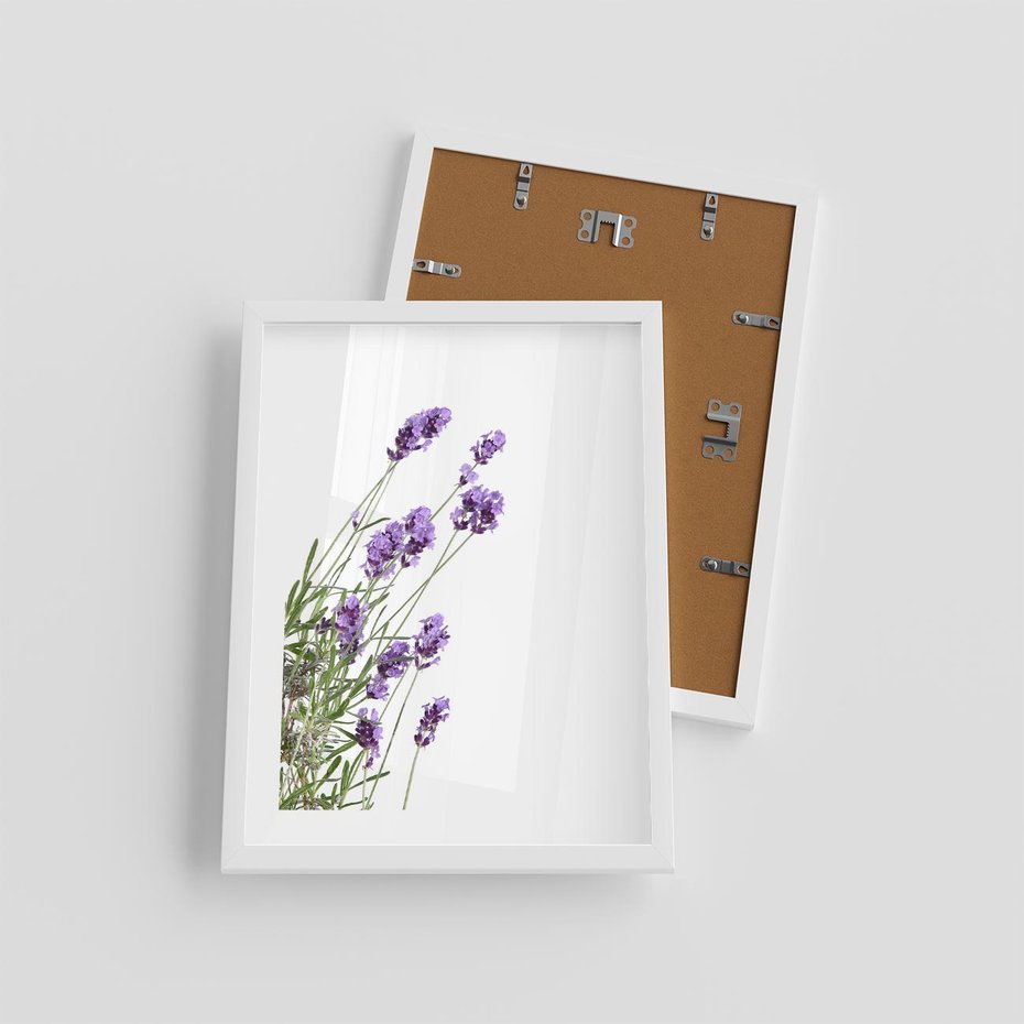 Plakat w ramie 30x40 - Delikatny Urok - lawenda, kwiaty - rama biała