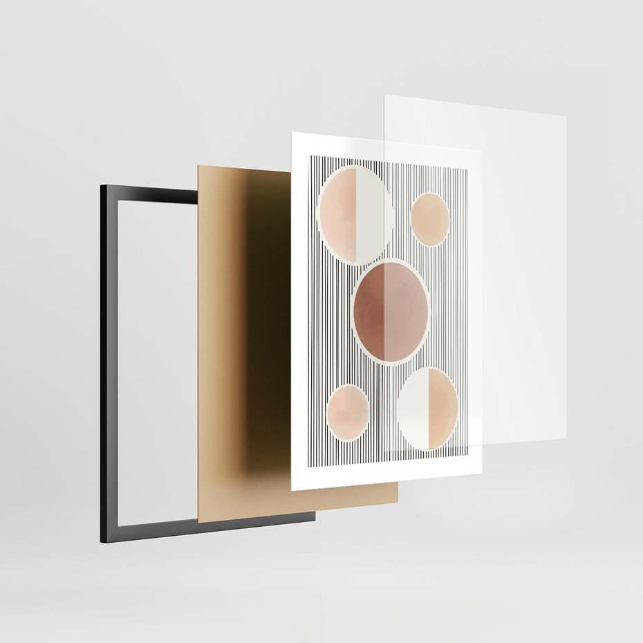 Plakat w ramie 30x40 - Rozplątane Granice - abstrakacyjna nowoczesna sztuka, koła okręgi - rama czarna