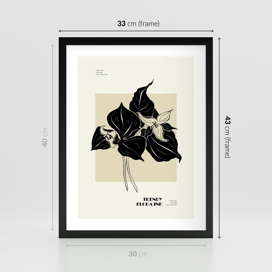 Plakat w ramie 30x40 - Ekspresja w szkicowanych kształtach - kwiaty, typografia - rama czarna