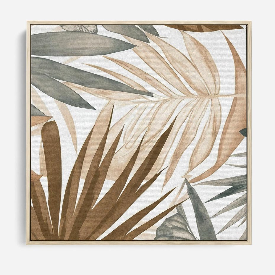 Obraz w ramie 50x50 - Liście w Akwareli - akwarela, malowane liście - rama drewno