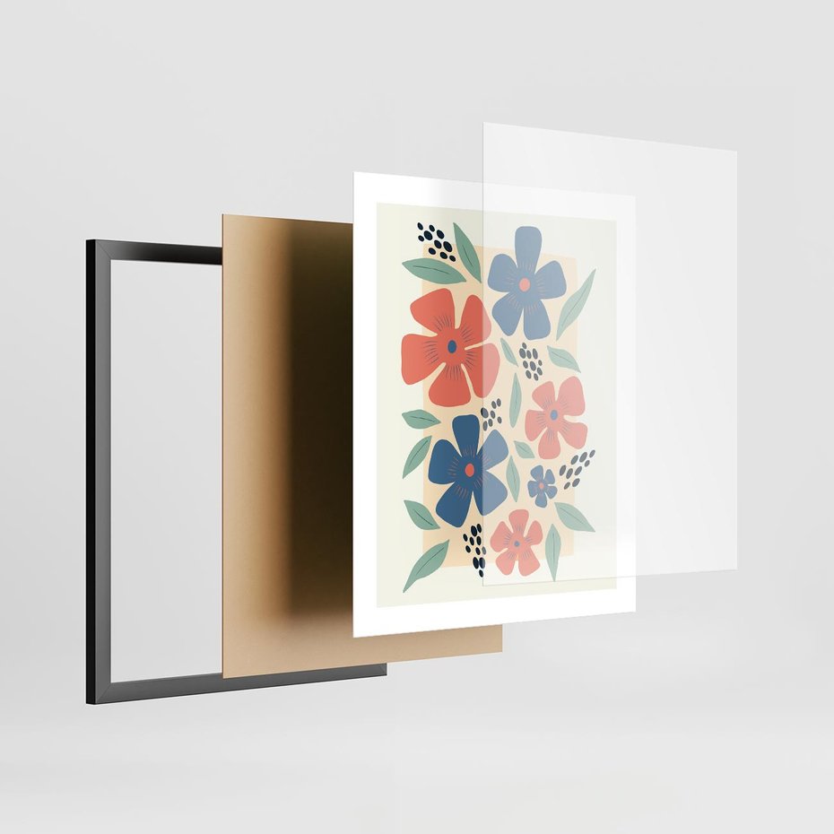 Plakat w ramie 40x50 - Kolorowe liście tęsknot - minimalistyczny plakat, grafika - rama czarna