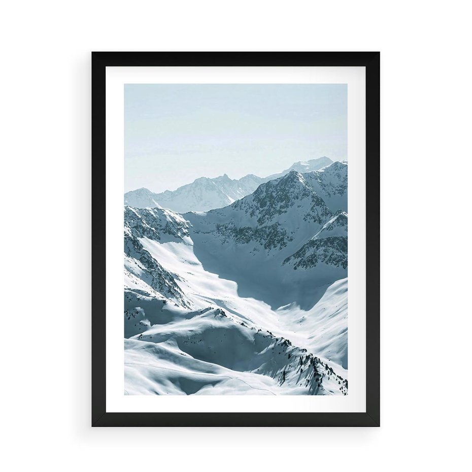 Plakat w ramie 50x70 - Surowość Gór - górskie szczyty, śnieg - rama czarna