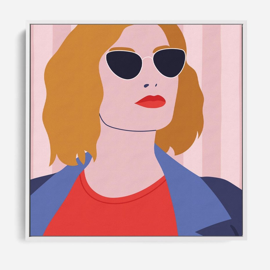 Obraz w ramie 50x50 - Kobieca Ekspresja - nowoczesny plakat, styl retro - rama biała