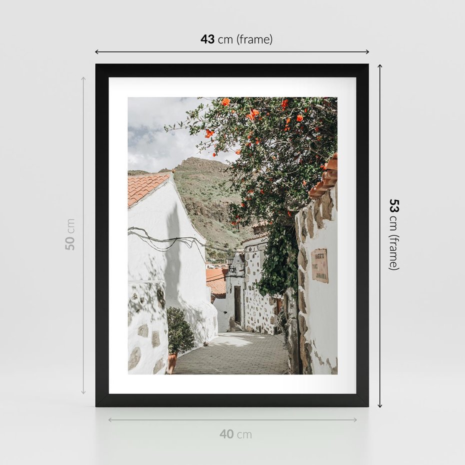 Plakat w ramie 40x50 - Południe Europy - śródziemnomorski krajobraz, uliczka we włoszech - rama czarna