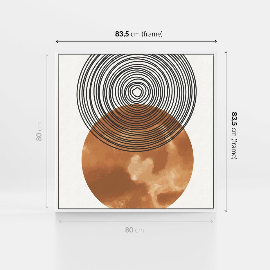 Obraz w ramie 80x80 - Taniec Okręgów - boho obraz, geometria - rama biała