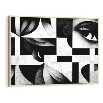 Obraz w ramie 70x50 - Harmonia świateł i cieni - abstrakcja czarno biała, geometria - rama drewno