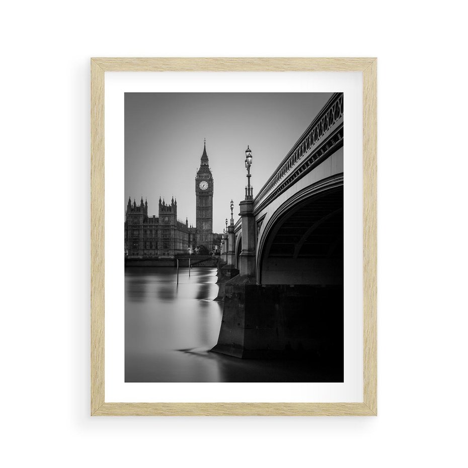 Plakat w ramie 40x50 - Majestatyczny Big Ben w Londynie - Londyn, most - rama drewno
