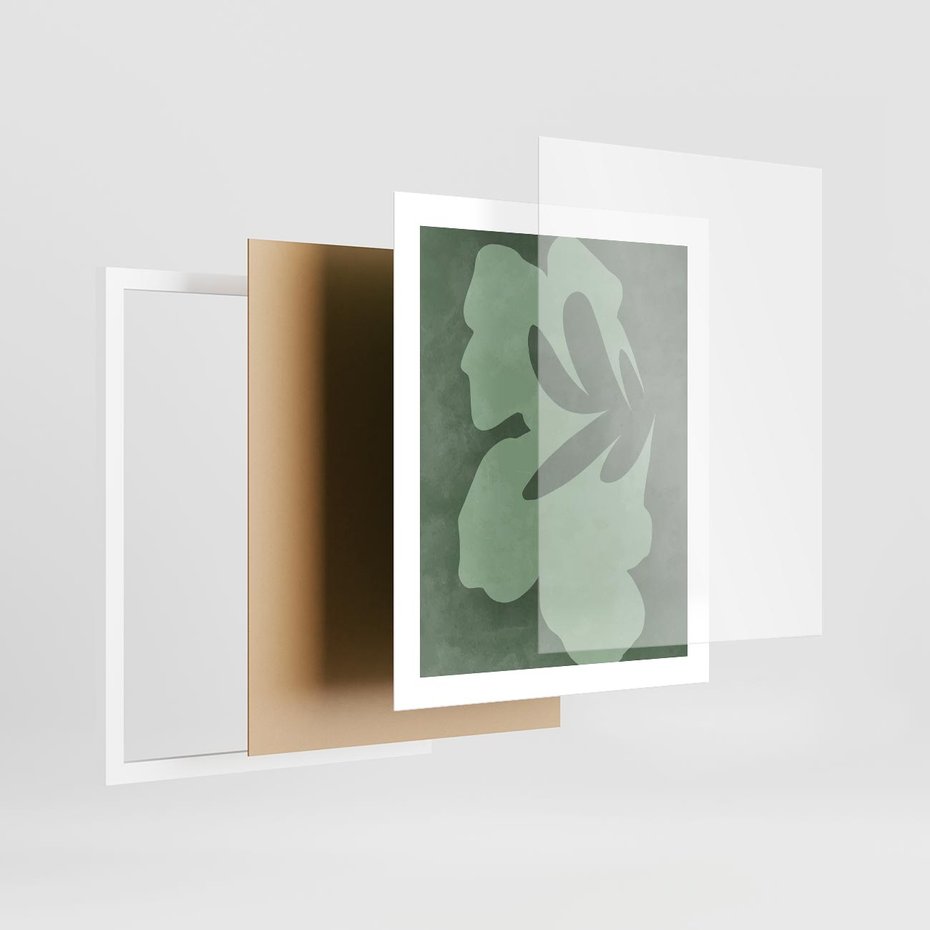 Plakat w ramie 40x50 - Kształty Zieleni - abstrakcyjny kształt, zielony plakat - rama biała