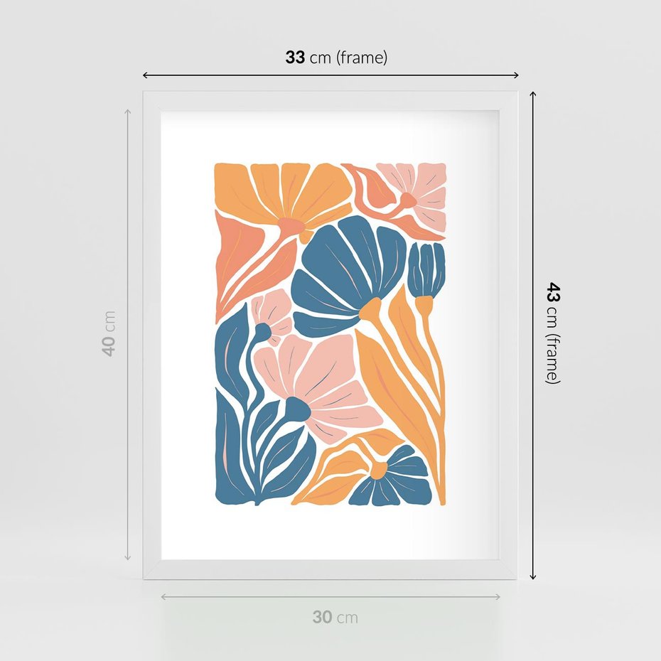 Plakat w ramie 30x40 - Wibracje Kolorowych Wiatrów - kwiaty, pastelowe kolory - rama biała