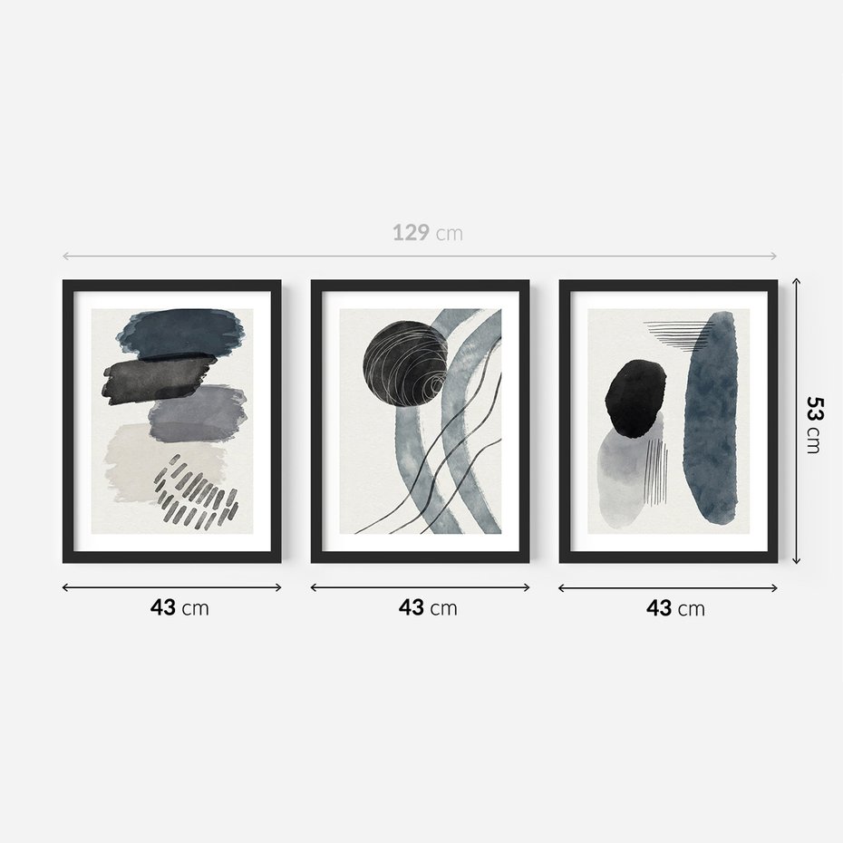 Zestaw obrazy w ramie 40x50 galeria - Akwarela, plamy, graficzne - rama czarna