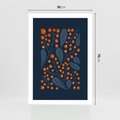 Plakat bez ramy 50x70 - Symfonia liści i owoców - granatowe tło, pomarańczowe owoce jarzębiny