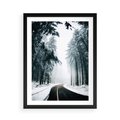 Plakat w ramie 50x70 - Droga przez Zimowy Las - drzewa, śnieg - rama czarna