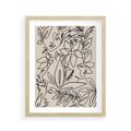 Plakat w ramie 40x50 - Kobiecy Portret Duszy - beżowe tło, czarny szkic nowoczesnych kwiatów - rama drewno