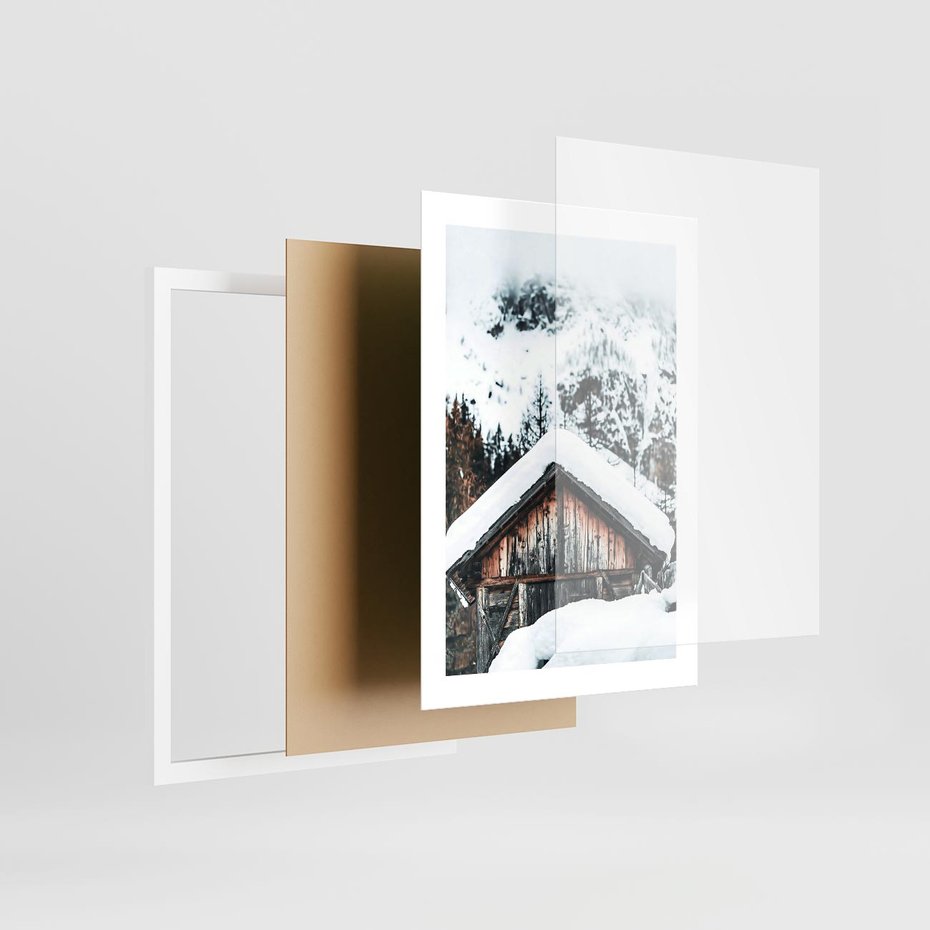 Plakat w ramie 30x40 - Domek w Górach w Białym Odcieniu - zima, domek w górach - rama biała