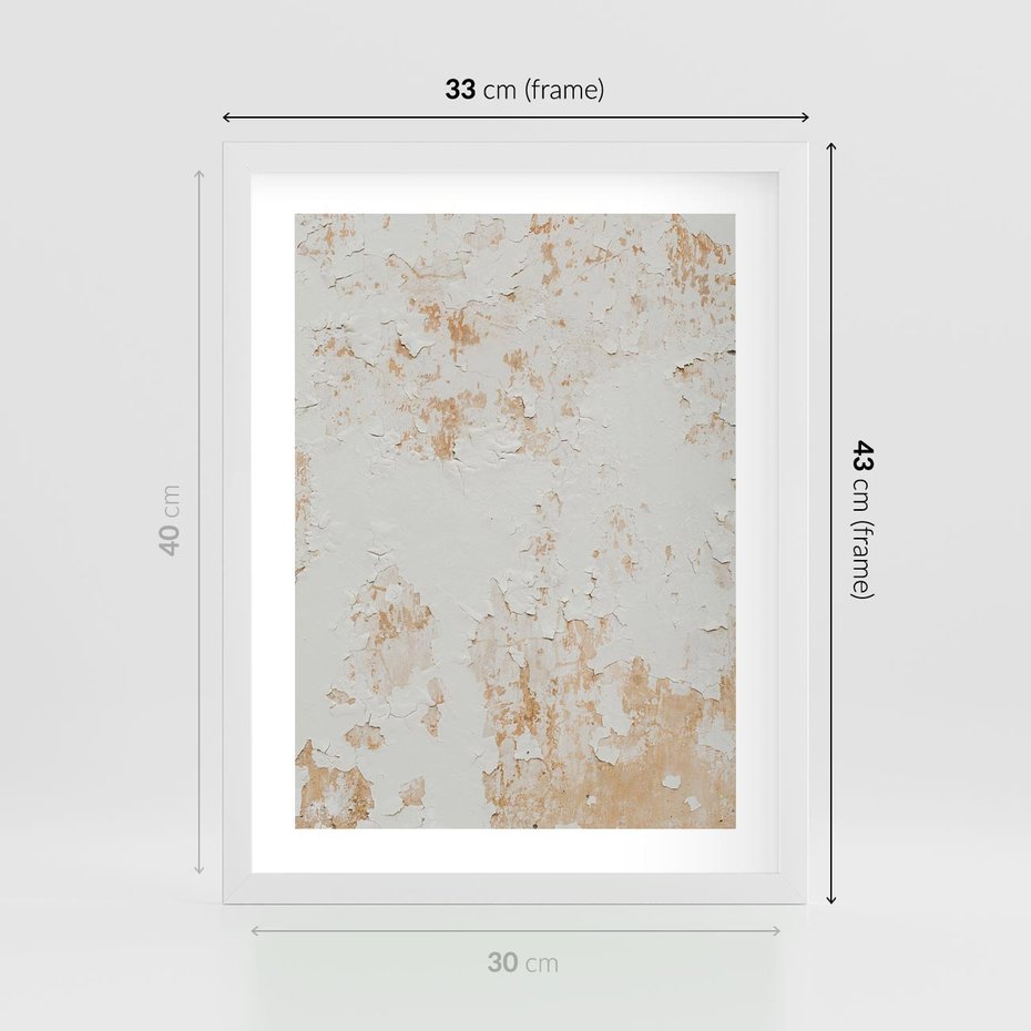 Plakat w ramie 30x40 - Beżowa Ściana z Łuszczącą Się Farbą - stara ściana, beżowa - rama biała