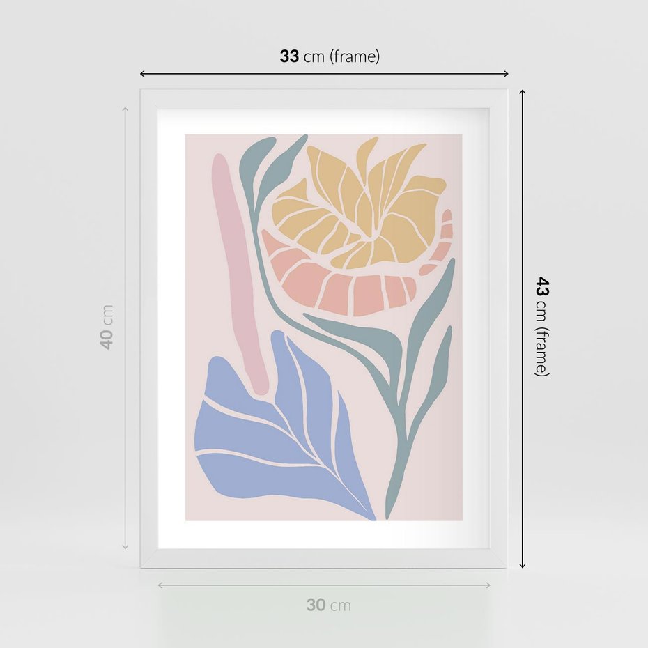 Plakat w ramie 30x40 - Kwiatowe Granice Kształtów - nowoczesny plakat, kwiaty w pastelowych kolorach - rama biała