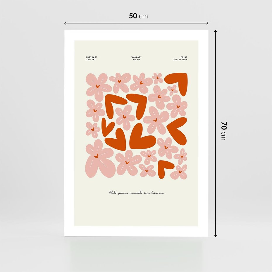 Plakat bez ramy 50x70 - Miłość w Kompozycji - grafika, kompozycja kwiaty i serca