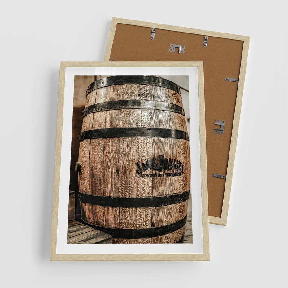 Plakat w ramie 50x70 - Rustykalna Whisky - beczka whiskey, jack daniel's - rama drewno