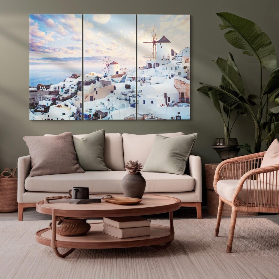 Obraz na płótnie 120x80 - Biel ponad Błękitem - Santorini, białe budynki