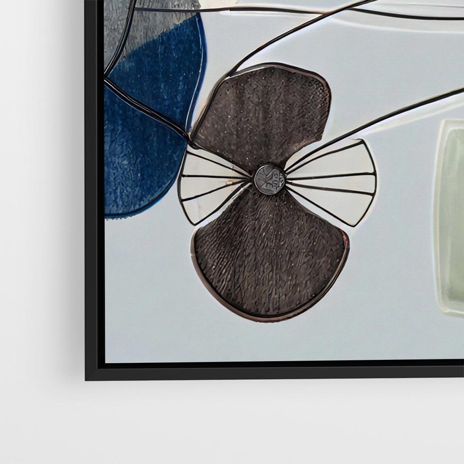 Obraz w ramie 50x50 - Plamy w Niebieskim - sztuka abstrakcyjna, linie - rama czarna