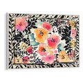 Obraz w ramie 100x70 - Opowieść w kroplach farb - akwarelowe kwiaty, mocna ornamentowa czarna ramka namalowana dookoła obrazu - rama biała