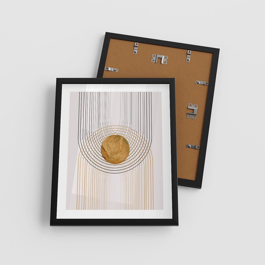 Plakat w ramie 40x50 - Złota Geometria - styl modern, złoto - rama czarna