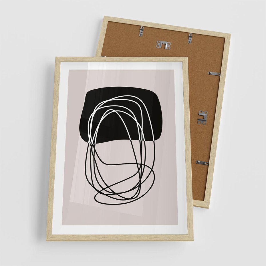Plakat w ramie 50x70 - Strukturalne Kontrasty - abstrakcyjne szkicowane linie, minimalizm - rama drewno