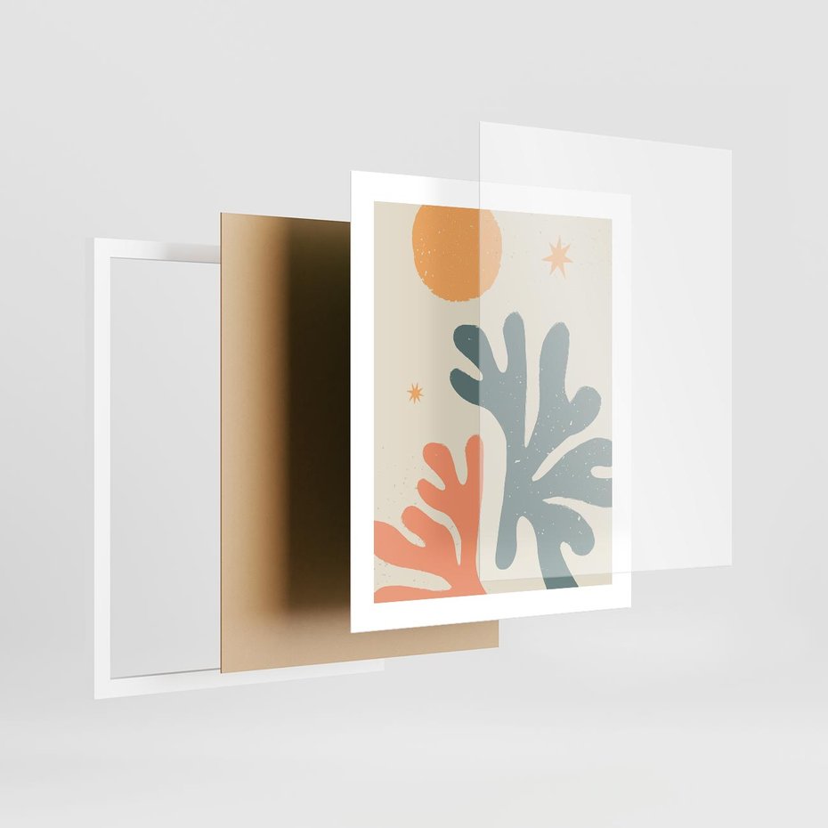 Plakat w ramie 40x50 - Inspirująca Równowaga - boho formy, kształty - rama biała