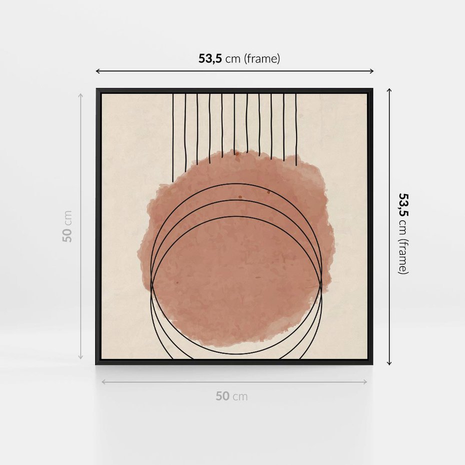 Obraz w ramie 50x50 - Migotliwe Kontury - akwarelowa plama, geometryczne szkicowane kształty - rama czarna