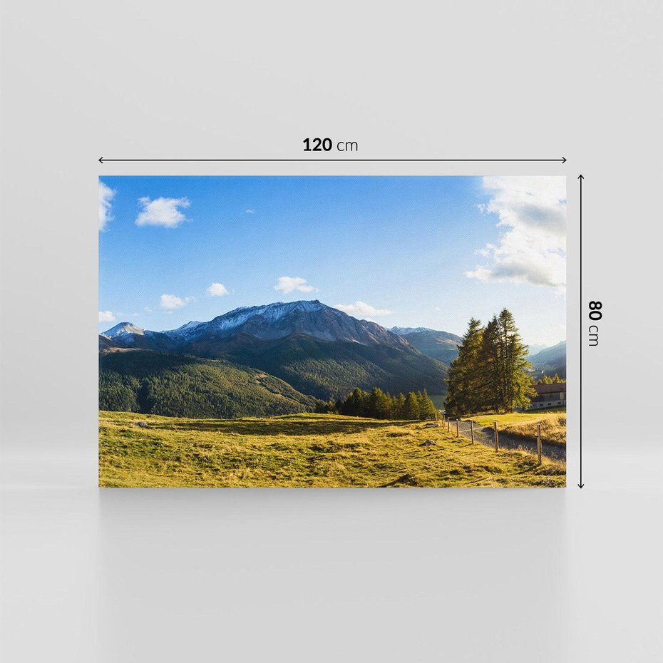 Obraz na płótnie 120x80 - Górski pejzaż: łąka i szczyty - góry, łąka