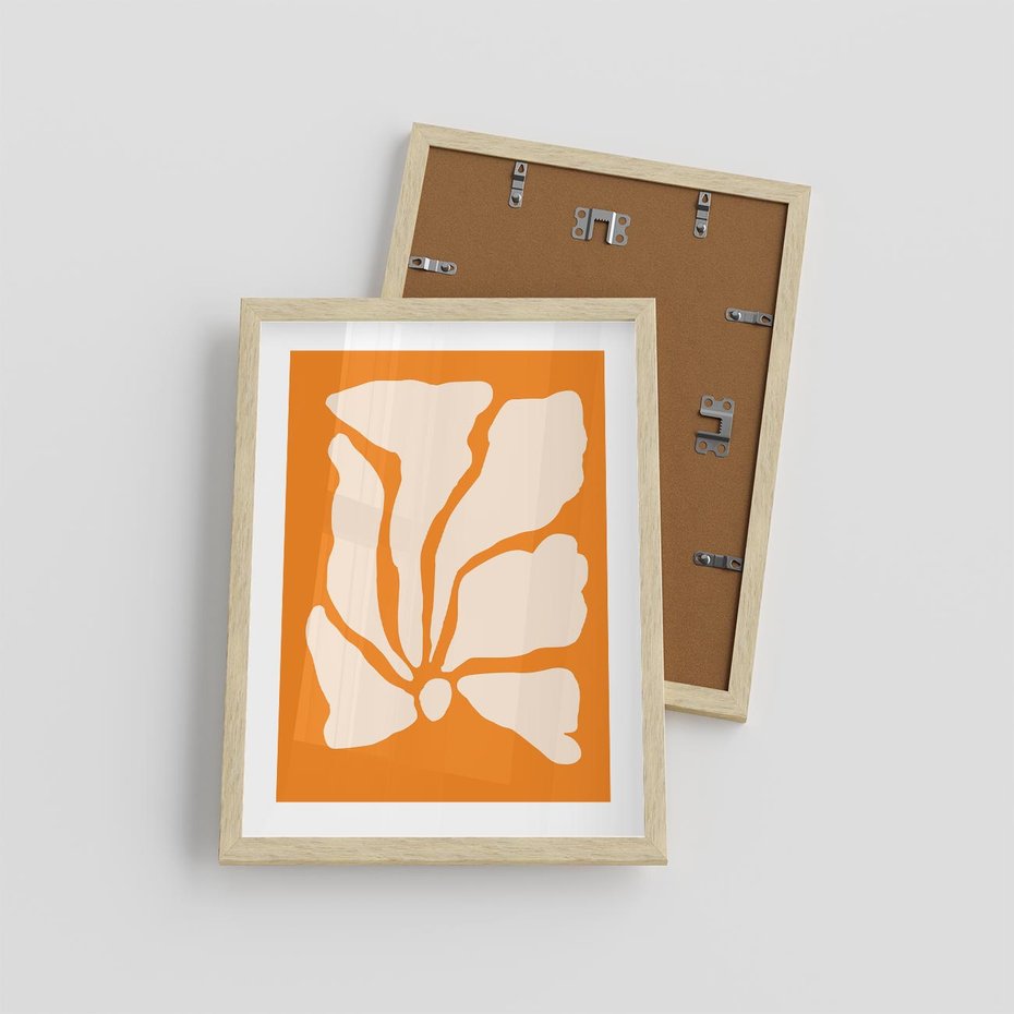 Plakat w ramie 30x40 - Wibracje Barw - abstrakcyjny boho plakat, pomarańczowe tło - rama drewno