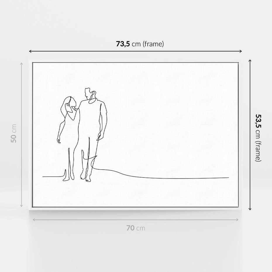 Obraz w ramie 70x50 - Wspólne Kroki - line art, szkic - rama biała