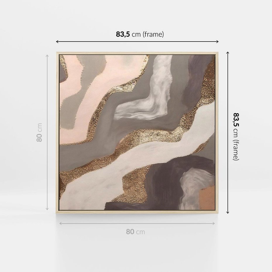 Obraz w ramie 80x80 - Płynne Fale - abstrakcja, neutralne kolory - rama drewno