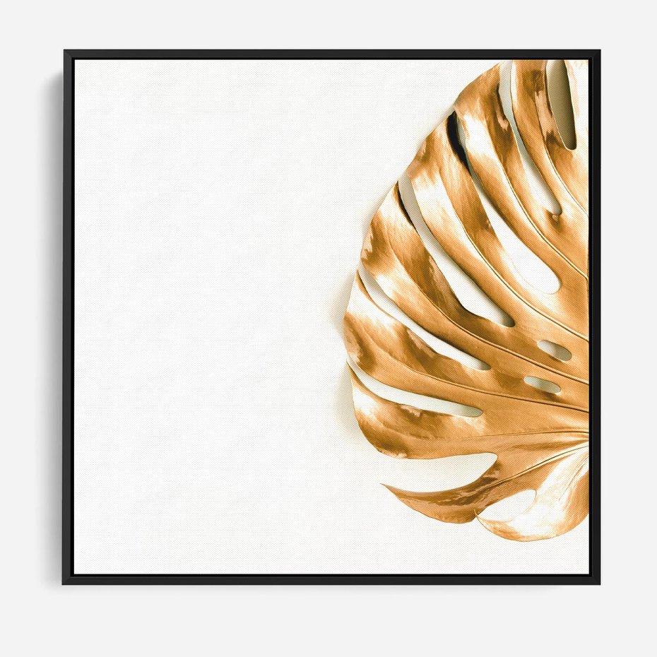 Obraz w ramie 50x50 - Przyjemność dla Oczu - złote, liście - rama czarna