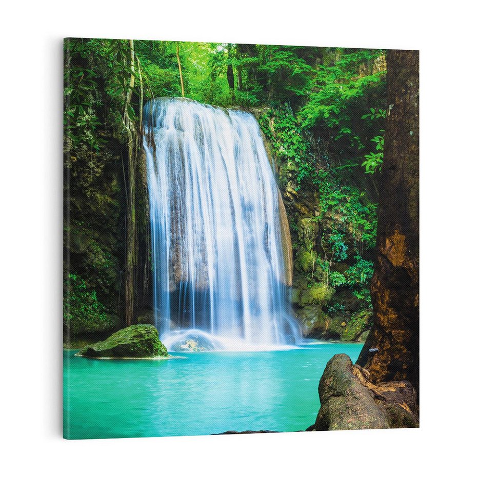 Obraz na płótnie 70x70 - : Moc Natury - wodospad, rzeka