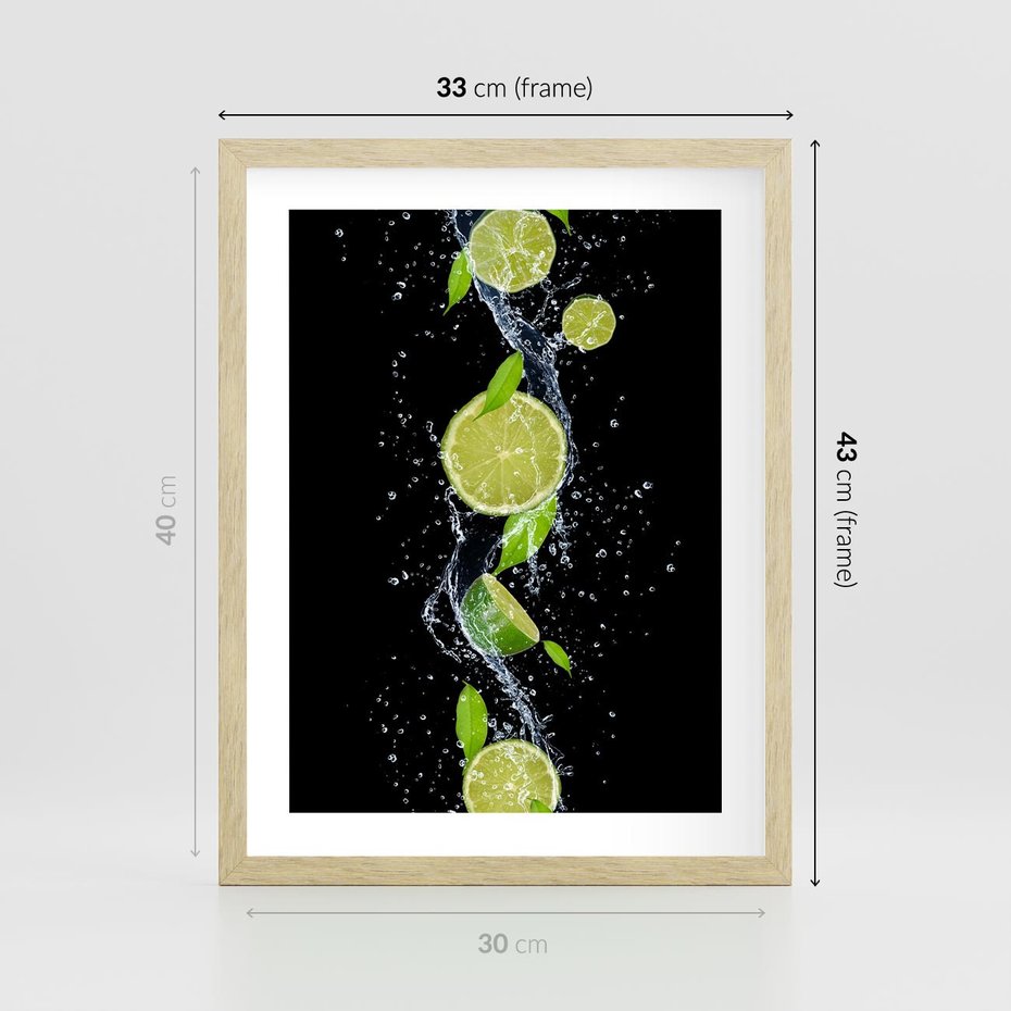 Plakat w ramie 30x40 - Świeżość Cytrusów - limonki, cytryny - rama drewno