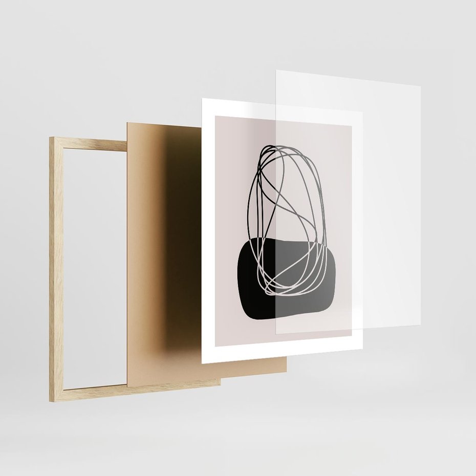 Plakat w ramie 40x50 - Linie Eksploracji - abstrakcyjne szkicowane linie, minimalizm - rama drewno