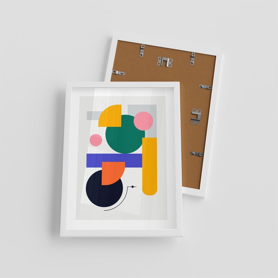 Plakat w ramie 30x40 - Przestrzenne Innowacje - nowoczesna sztuka, geometryczna kolorowa grafika - rama biała