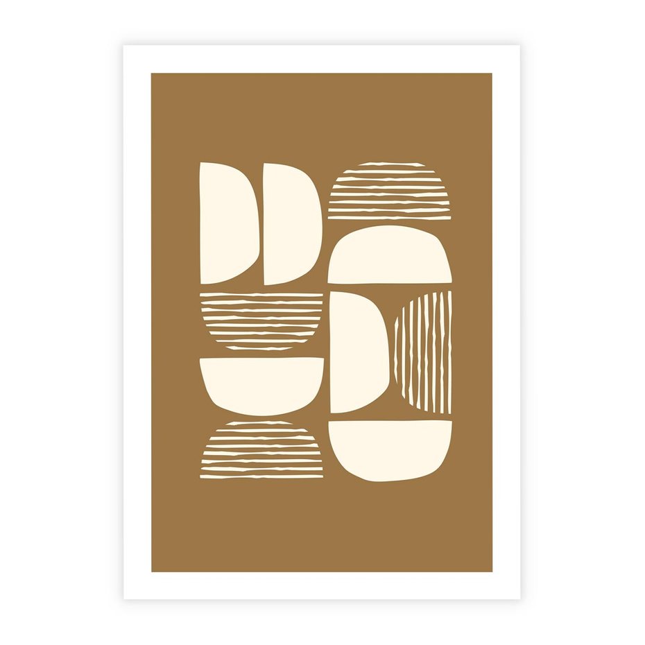 Plakat bez ramy 21x30 - Wewnętrzne Spektrum - geometryczne boho kształty na brązowym, karmelowym tle