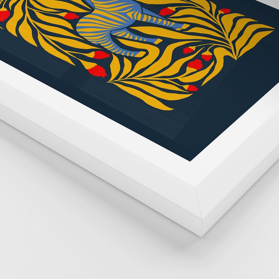 Plakat w ramie 50x70 - Wibracje Wyobraźni - zebra, granatowe tłó - rama biała