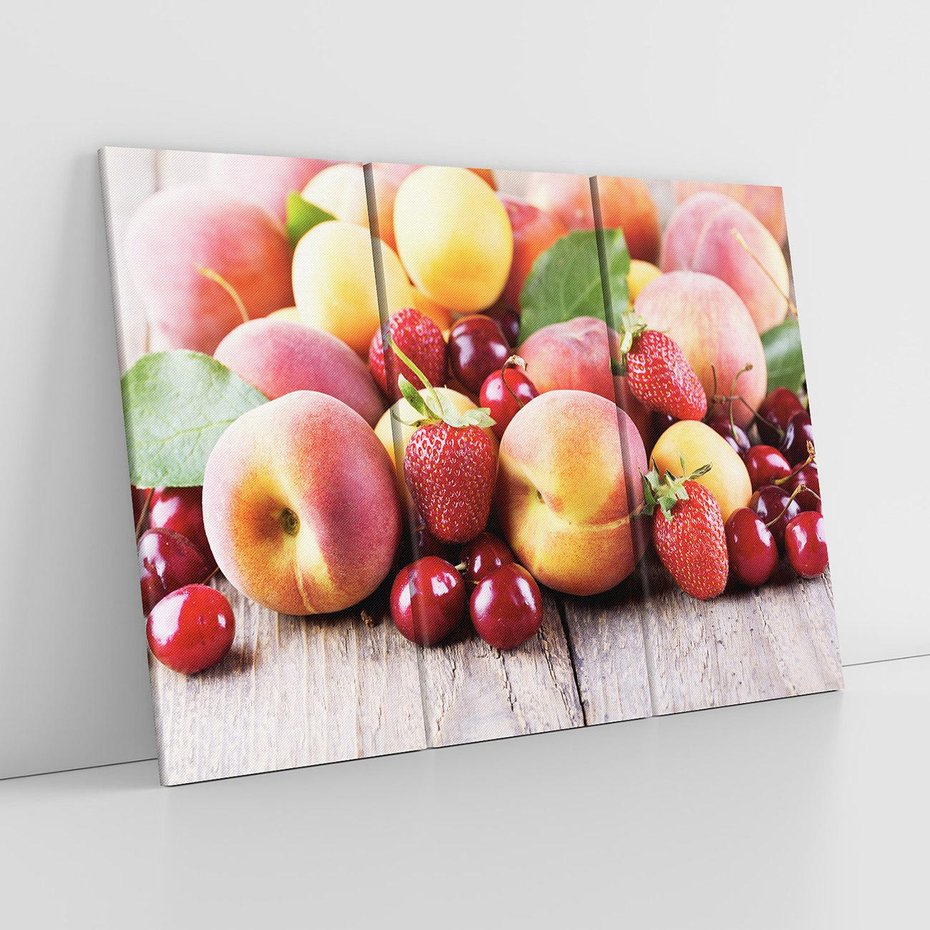 Obraz na płótnie 120x80 - brzoskwinie i wiśnie - owoce, brzoskwinie