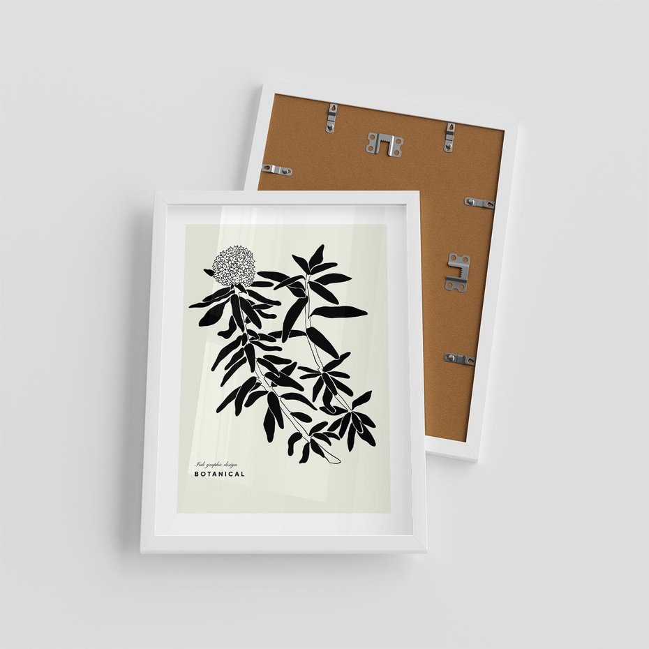 Plakat w ramie 30x40 - Szept kwiatowej wyobraźni - czarno biała grafika, roślinność - rama biała